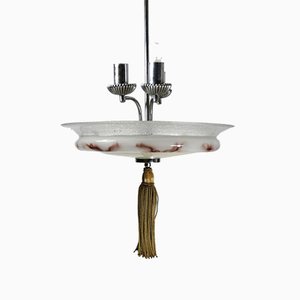 Art Deco Nickel-Plated, Marble & Glass Pendant Chandelier, 1930s-UWE-798174