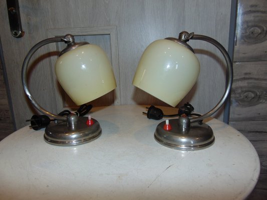 Art Deco Nickel-Plated Table or Wall Lamps, Set of 2-CAQ-1231149