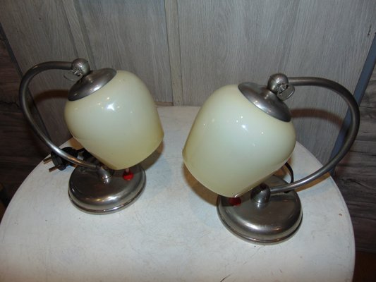 Art Deco Nickel-Plated Table or Wall Lamps, Set of 2-CAQ-1231149