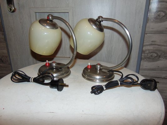 Art Deco Nickel-Plated Table or Wall Lamps, Set of 2-CAQ-1231149