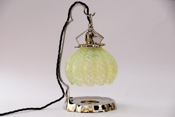 Art Deco Nickel Table Lamp with Opaline Glass Shade, Vienna, 1920s-SPD-1794520