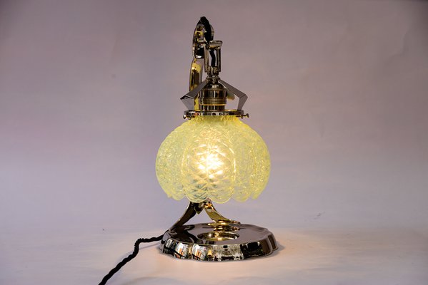 Art Deco Nickel Table Lamp with Opaline Glass Shade, Vienna, 1920s-SPD-1794520