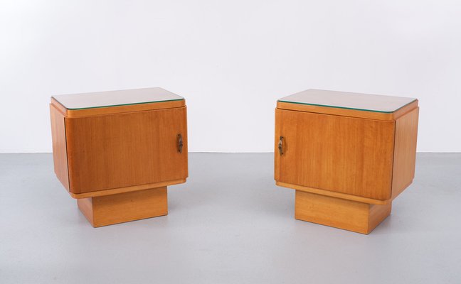 Art Deco Night Stands in Satinwood, Holland, 1930s , Set of 2-GCG-1750142