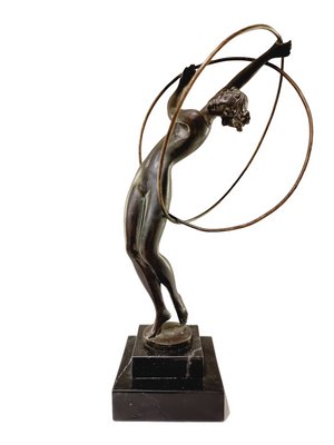 Art Deco Nude Female Figurine Dancing with Hoops in the style of Max Le Verrier, 1930s-SAK-1811342