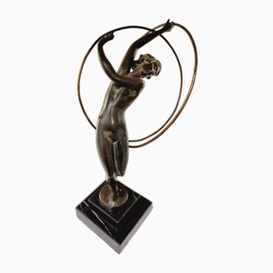 Art Deco Nude Female Figurine Dancing with Hoops in the style of Max Le Verrier, 1930s-SAK-1811342