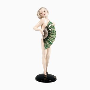 Art Deco Nude with Fan Figurine by Josef Lorenzl for Goldscheider, Vienna, Austria, 1936-EMT-1757306