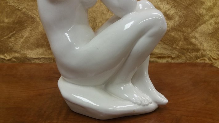 Art Deco Nude Woman Sitting Sculpture, 1940s-TZ-684021