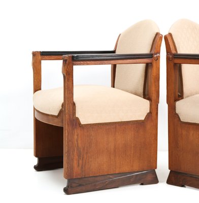 Art Deco Oak Amsterdamse School Armchairs attributed to Hildo Krop for T Woonhuys, Set of 2-MY-1313362