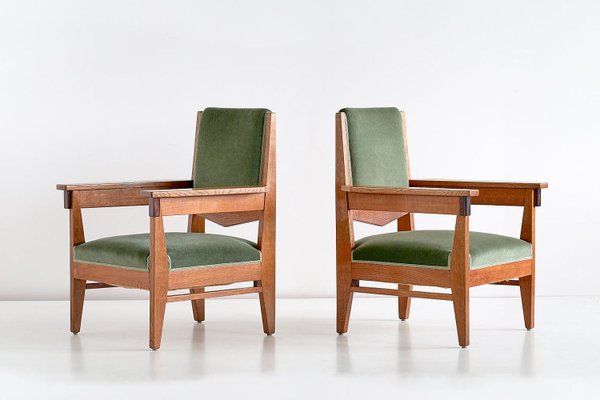 Art Deco Oak and Macassar Ebony Armchairs by Anton Lucas, 1920s, Set of 2-FMT-682748