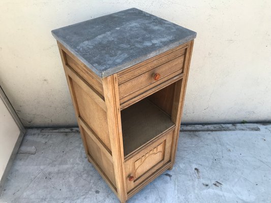 Art Deco Oak Bedside Table with a Gray Marble Top, 1920s-WQQ-1365301