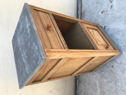 Art Deco Oak Bedside Table with a Gray Marble Top, 1920s-WQQ-1365301