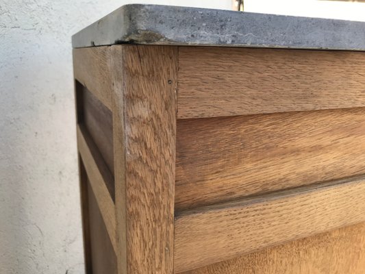 Art Deco Oak Bedside Table with a Gray Marble Top, 1920s-WQQ-1365301