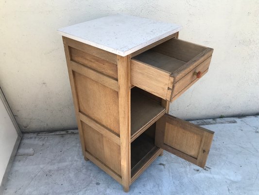 Art Deco Oak Bedside Table with a Marble Top, 1920s-WQQ-1365299