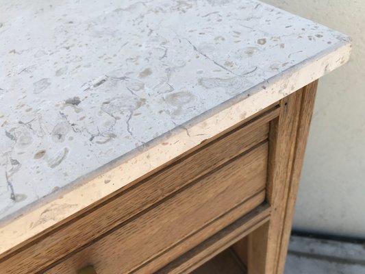 Art Deco Oak Bedside Table with a Marble Top, 1920s-WQQ-1365299