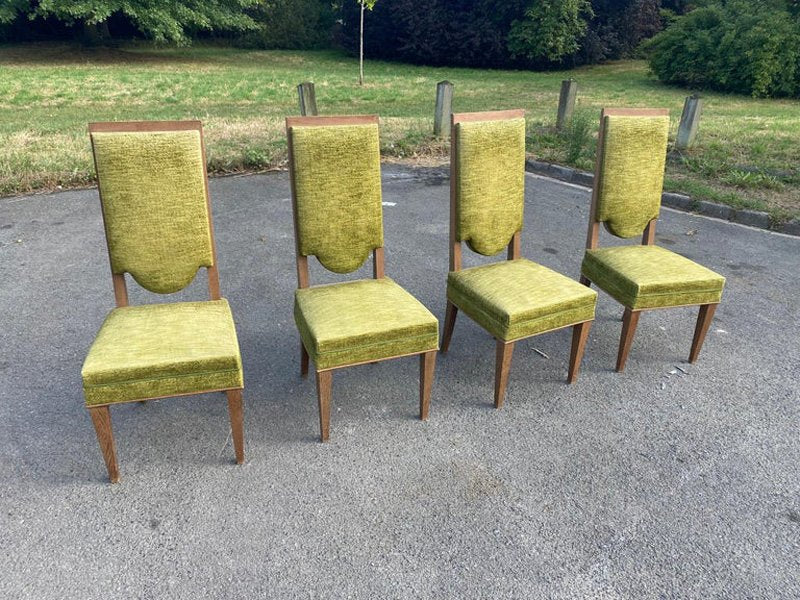 Art Deco Oak Chairs in the style of Maurice Jallot, 1940s, Set of 7