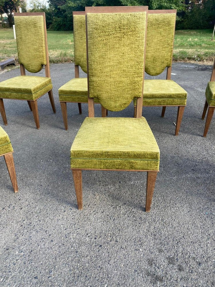 Art Deco Oak Chairs in the style of Maurice Jallot, 1940s, Set of 7