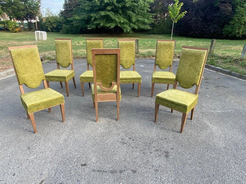 Art Deco Oak Chairs in the style of Maurice Jallot, 1940s, Set of 7