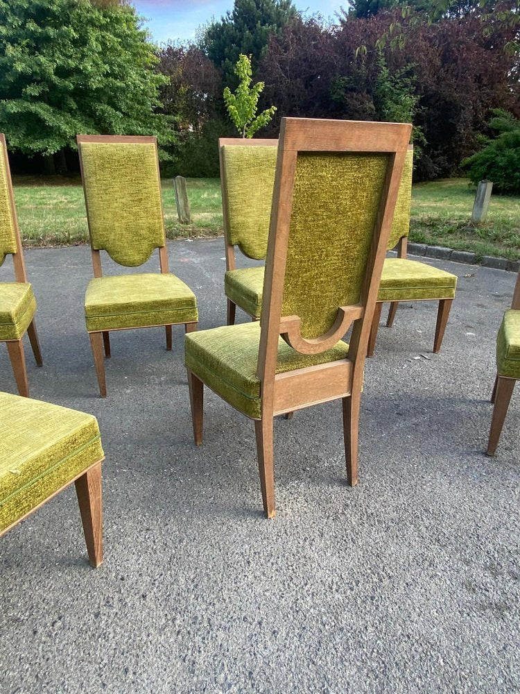 Art Deco Oak Chairs in the style of Maurice Jallot, 1940s, Set of 7