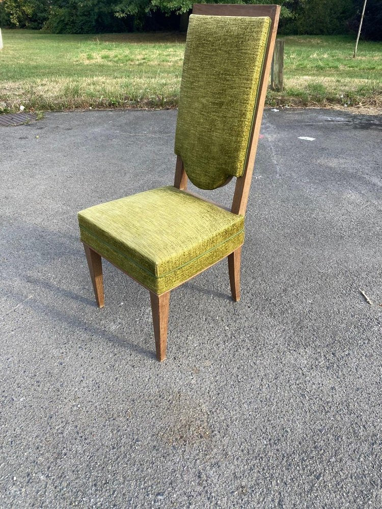 Art Deco Oak Chairs in the style of Maurice Jallot, 1940s, Set of 7