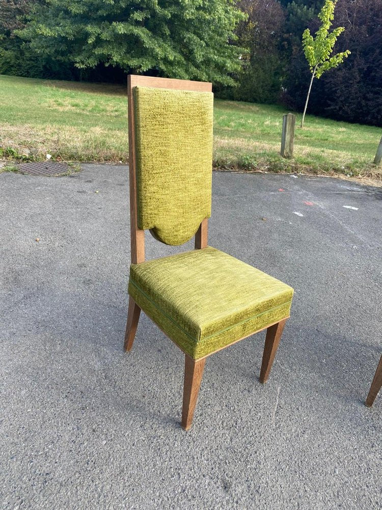 Art Deco Oak Chairs in the style of Maurice Jallot, 1940s, Set of 7