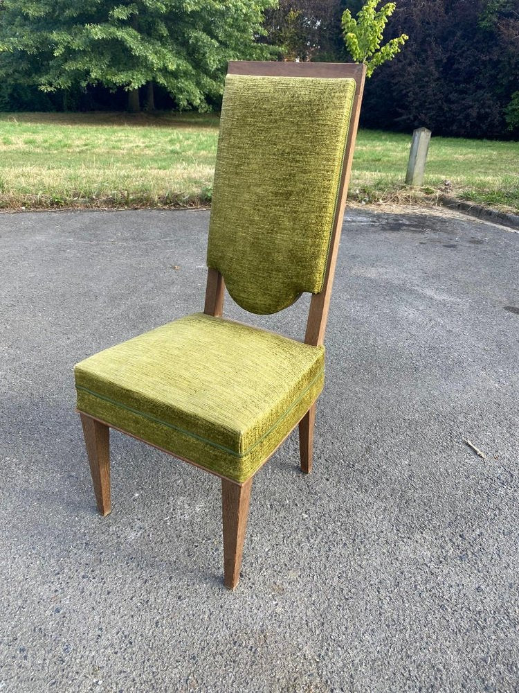 Art Deco Oak Chairs in the style of Maurice Jallot, 1940s, Set of 7