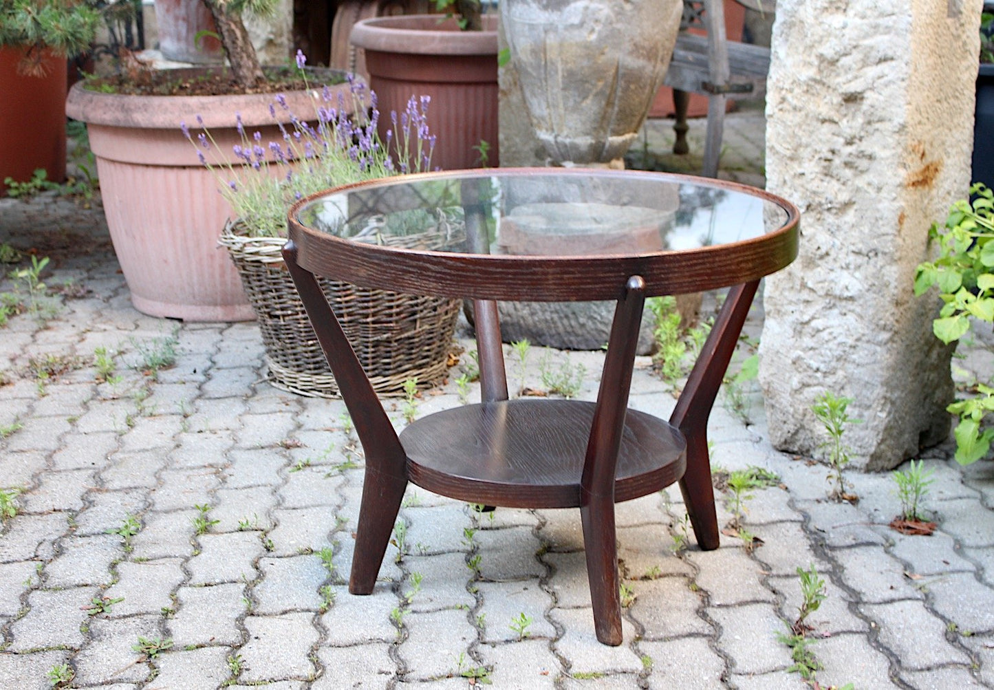 Art Deco Oak Coffee Table Side Table by A. Kropacek for České Umělecké Dílny, 1940s