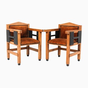 Art Deco Oak Haagse School Armchairs by Jacques Grubben, 1930, Set of 2-MY-1092248