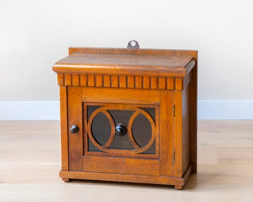 Art Deco Oak Hanging Cabinet with Glass Window, 1920s-BJS-2027006