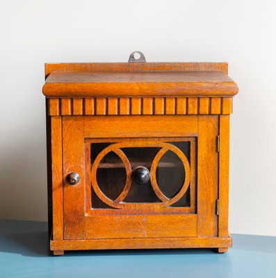 Art Deco Oak Hanging Cabinet with Glass Window, 1920s-BJS-2027006