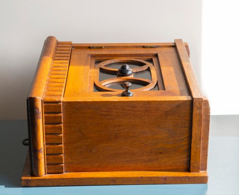 Art Deco Oak Hanging Cabinet with Glass Window, 1920s-BJS-2027006