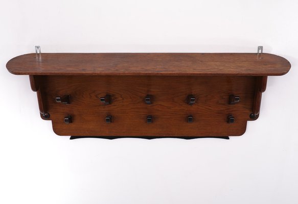 Art Deco Oak Wall Coat Rack, Netherlands, 1925-GCG-1445104