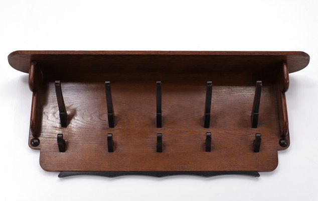 Art Deco Oak Wall Coat Rack, Netherlands, 1925-GCG-1445104