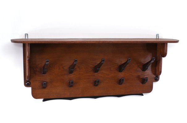 Art Deco Oak Wall Coat Rack, Netherlands, 1925-GCG-1445104