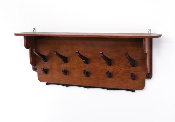 Art Deco Oak Wall Coat Rack, Netherlands, 1925-GCG-1445104