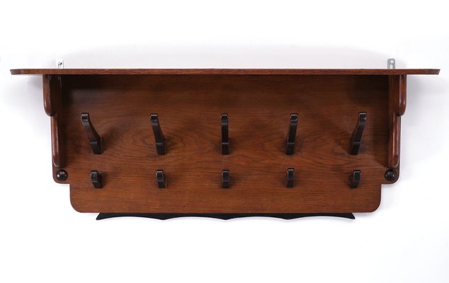 Art Deco Oak Wall Coat Rack, Netherlands, 1925-GCG-1445104