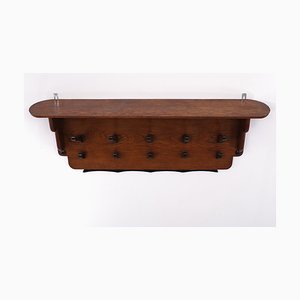 Art Deco Oak Wall Coat Rack, Netherlands, 1925-GCG-1445104