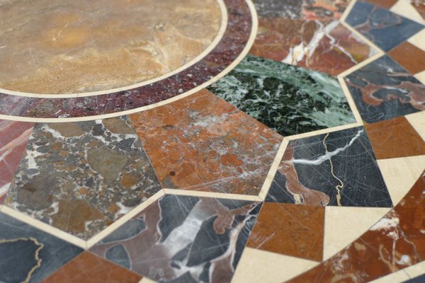 Art Deco Octagonal Coffee Table in Walnut & Marble Top with Geometric Inlays, 1920s-VRE-624007