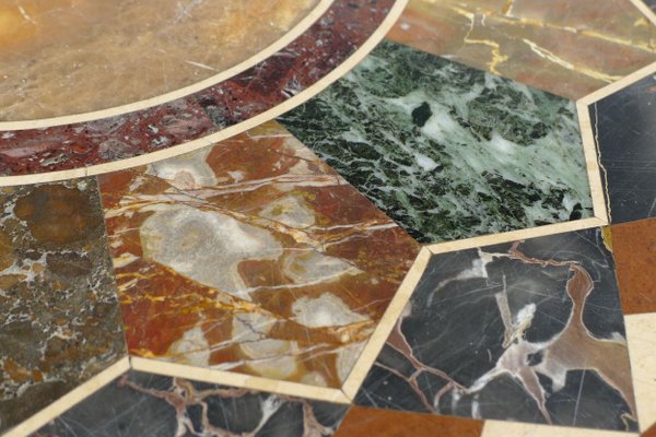 Art Deco Octagonal Coffee Table in Walnut & Marble Top with Geometric Inlays, 1920s-VRE-624007