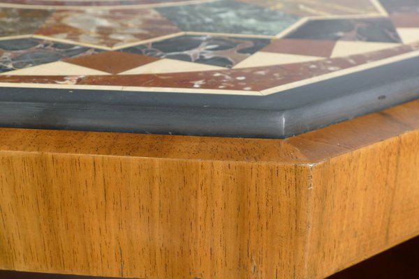 Art Deco Octagonal Coffee Table in Walnut & Marble Top with Geometric Inlays, 1920s-VRE-624007