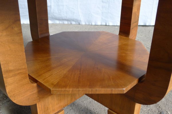 Art Deco Octagonal Coffee Table in Walnut & Marble Top with Geometric Inlays, 1920s-VRE-624007