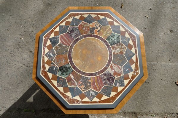 Art Deco Octagonal Coffee Table in Walnut & Marble Top with Geometric Inlays, 1920s-VRE-624007