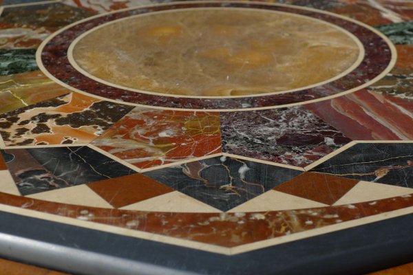 Art Deco Octagonal Coffee Table in Walnut & Marble Top with Geometric Inlays, 1920s-VRE-624007