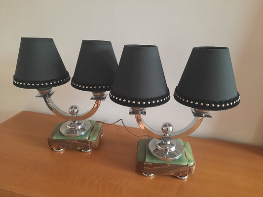 Art Deco Onyx & Chrome-Plated Brass Table Lamps, 1930s, Set of 2-AWH-850443