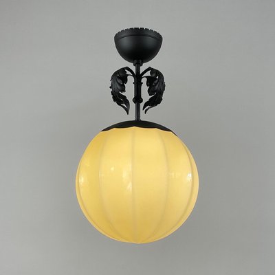 Art Deco Opaline Glass and Black Metal Pendant, 1930s-OE-2020915