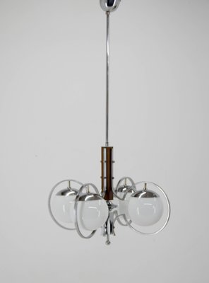 Art Deco Opaline Glass, Wood and Chrome Chandelier, 1930s-TZ-1271595