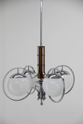 Art Deco Opaline Glass, Wood and Chrome Chandelier, 1930s-TZ-1271595