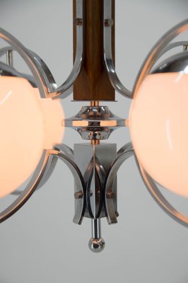 Art Deco Opaline Glass, Wood and Chrome Chandelier, 1930s-TZ-1271595