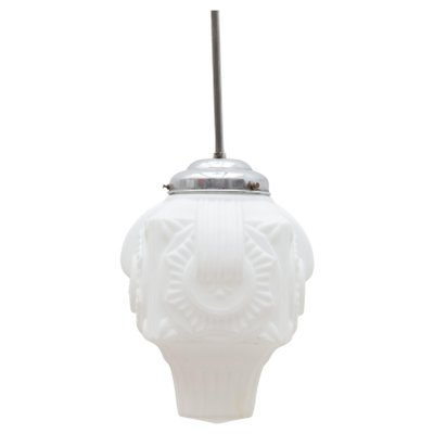 Art Deco Opaline Milk Glass Skyscraper Pendant-KL-1252132