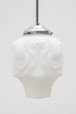 Art Deco Opaline Milk Glass Skyscraper Pendant-KL-1252132