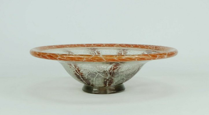 Art Deco Orange and Dark Red Ikora Glass Bowl by Karl Wiedmann for WMF, 1930s-FH-694709